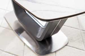 MASA EXTENSIBILA, 160/220 CM, EFECT DE MARMURA ALBA/NEGRU MAT/CROM, DIN CERAMICA, MDF SI METAL, STIL MODERN - Img 6