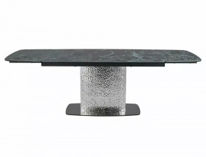 MASA EXTENSIBILA 160/240 CM, EFECT DE MARMURA VERDE/CROM, DIN CERAMICA, STICLA SI METAL, STIL MODERN - Img 3