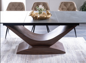 MASA EXTENSIBILA,, 180/240 CM, EFECT DE MARMURA GRI/NUC, DIN STICLA SECURIZATA, CERAMICA SI MDF, STIL MODERN - Img 6