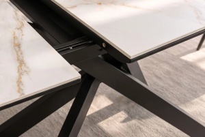 MASA EXTENSIBILA ALPINE 160-200CM, REALIZATA DIN METAL SI BLAT MDF SI CERAMICA, DE CULOARE MARMURA - Img 6