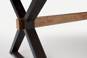 MASA EXTENSIBILA BARON, 200/350 CM, NUC/NEGRU, DIN MDF, FURNIR NATURAL SI METAL, STIL MODERN - Img 7