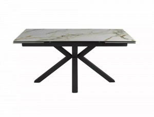 MASA EXTENSIBILA COLUMBUS, EFECT DE MARMURA ALBA/NEGRU MAT, 160/240 CM, DIN STICLA SECURIZATA, CERAMICA SI METAL, STIL MODERN - Img 3