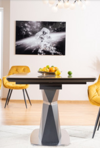 MASA EXTENSIBILA CORTEZ, 160/210 CM, EFECT DE MARMURA GRI/ANTRACIT/CROM, DIN CERAMICA, MDF SI METAL, STIL MODERN - Img 2