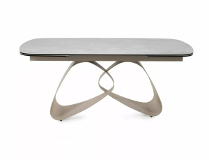 MASA EXTENSIBILA, DINING, 180/260CM, BEJ LUCIOS/CREM, BLAT DIN STICLA, CERAMICA SI METAL, STIL MODERN - Img 4
