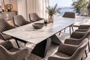 MASA EXTENSIBILA DINING DIAMOND 180/220/260CM, REALIZATA DIN METAL SI CERAMICA, CU ASPECT DE MARMURA SI CULOARE NEAGRA - Img 3