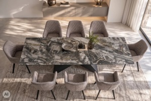 MASA EXTENSIBILA DINING DIAMOND 180/220/260CM, REALIZATA DIN METAL SI CERAMICA, CU ASPECT DE TAUPE SI CULOARE NEAGRA - Img 7