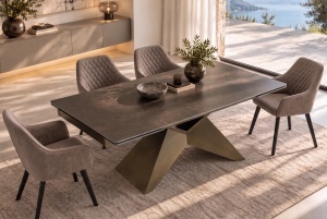 MASA EXTENSIBILA DINING DIAMOND 180/220/260CM, REALIZATA DIN METAL SI CERAMICA, CU ASPECT DE MARMURA RUGINIU SI CULOARE BRONZ - Img 5
