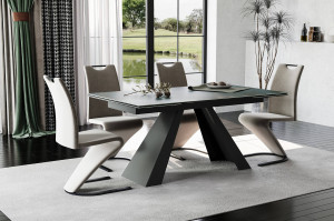 MASA EXTENSIBILA DINING, OSSIDO, TURCOAZ/NEGRU, 160/240 CM, STICLA SECURIZATA, CERAMICA ITALIANA SI METAL, STIL MODERN - Img 3