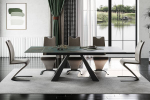 MASA EXTENSIBILA DINING, OSSIDO, TURCOAZ/NEGRU, 160/240 CM, STICLA SECURIZATA, CERAMICA ITALIANA SI METAL, STIL MODERN - Img 5