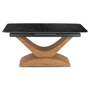MASA EXTENSIBILA DOLCE, ARTIM MEBLE 160/200CM, BLAT DIN CERAMICA SI FURNIR, CULOARE MARMURA NEAGRA/STEJAR, STIL MODERN - Img 8