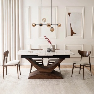 MASA EXTENSIBILA DOLCE, ARTIM MEBLE 160/200CM, BLAT DIN CERAMICA SI FURNIR, CULOARE MARMURA ALBA/NUC, STIL MODERN - Img 4