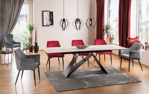 MASA EXTENSIBILA, EFECT DE MARMURA ALBA/NEGRU, 160/240 CM, STICLA, CERAMICA ITALIANA SI METAL, STIL MODERN