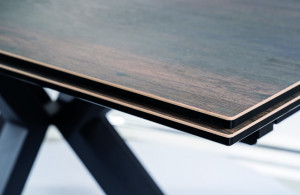 MASA EXTENSIBILA, MARO/NEGRU MAT, 160/240 CM, DIN STICLA SECURIZATA, CERAMICA SI METAL, STIL MODERN - Img 6