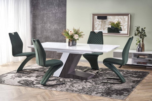 Masa extensibila MORTIS, alb/gri, din MDF lacuit si MDF furniruit, stil modern, HALMAR