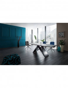 MASA EXTENSIBILA, NEGRU MAT, 160/240 CM, BLAT DIN STICLA SECURIZATA SI PICIOARE DIN METAL, STIL MODERN - Img 2