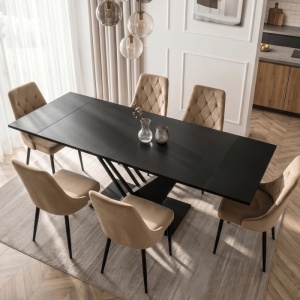 MASA EXTENSIBILA REX 160/220CM, REALIZATA DIN METAL SI BLAT DIN MDF, CULOARE NEAGRA, ARTIM MEBLE - Img 3