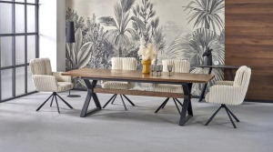 MASA EXTENSIBILA STIL BARON, 200/350 CM, NUC/NEGRU, DIN MDF, FURNIR NATURAL SI METAL, STIL MODERN