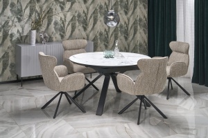 MASA EXTENSIBILA STIL VERTIGO, 130/180 CM, EFECT DE MARMURA ALBA/NEGRU, DIN MDF, STICLA SI METAL, STIL MODERN - Img 2