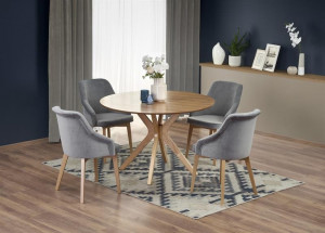 MASA LIVING NICOLAS, STEJAR NATURAL, 120 CM, BLAT DIN MDF SI PICIOARE DIN LEMN MASIV, STIL MODERN