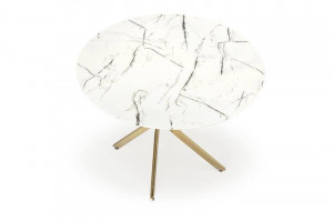 MASA LIVING RAYMOND 2, EFECT DE MARMURA ALBA/AURIU, 100 CM, BLAT DIN STICLA SI PICIOARE DIN METAL, STIL MODERN - Img 7