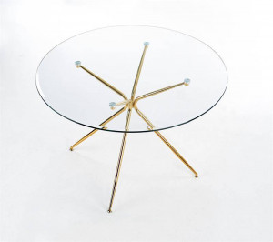 MASA LIVING RONDO, TRANSPARENT/AURIU, 110 CM, BLAT DIN STICLA SI PICIOARE DIN METAL, STIL MODERN, HALMAR - Img 4