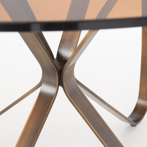 MASA LIVING STIL LUNGO, TRANSPARENT/AURIU ANTICHIZAT, 120 CM, BLAT DIN STICLA SI PICIOARE DIN METAL, STIL MODERN - Img 3