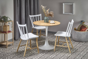 MASA LIVING STING, STEJAR AURIU/ALB, 80 CM, BLAT DIN MDF SI PICIOR DIN METAL, STIL MODERN