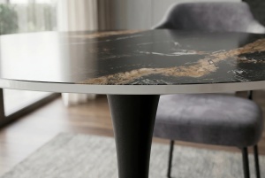 MASA ROTUNDA PENTRU LIVING LYON 80CM, DIN METAL SI CERAMICA, CULOARE NISIPIU/NEGRU, INVICTA INTERIOR - Img 3