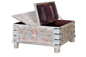 MASUTA CAFEA OLYMPIA 90CM, REALIZATA DIN LEMN DE MANGO, CULOARE ALB ANTICHIZAT/MULTICOLOR, GINER Y COLOMER - Img 4