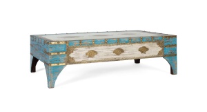MASUTA CAFEA SANREMO 150CM, REALIZATA DIN LEMN DE MANGO, CULOARE ALBASTRU ANTICHIZAT, GINER Y COLOMER