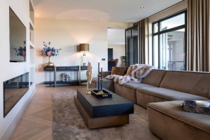 MASUTA DE CAFEA CAMBON 211172, CONFECTIONATA DIN LEMN MASIV DE STEJAR, FURNIIR SI MDF, CULOAREA NEGRU/AURIU/MARO, STIL MODERN - Img 7