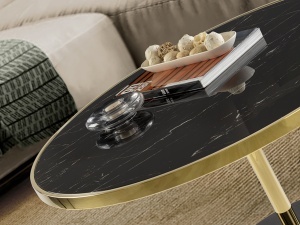 MASUTA DE CAFEA DEKALA 90CM, REALIZATA DIN METAL, MARMURA SI BLAT DE STICLA, FINISAJ MARMURA, STIL MODERN - Img 4