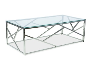 MASUTA DE CAFEA ESCADA A, 120 CM, TRANSPARENT/CROM, BLAT DIN STICLA SECURIZATA SI CADRU DIN METAL, STIL MODERN