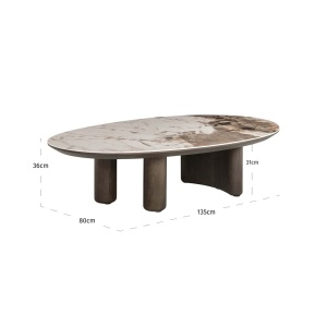 MASUTA DE CAFEA LANGFORD, 214219, CONFECTIONATA DIN LEMN MASIV DE STEJAR, LEMN RECICLAT, CERAMICA SI MDF, MARO SI BEJ, STIL MODERN - Img 7
