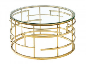 MASUTA DE CAFEA LIVIA, 80 CM, TRANSPARENT/AURIU, BLAT DIN STICLA SECURIZATA SI CADRU DIN METAL, STIL MODERN