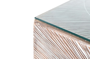 MASUTA DE CAFEA SAVA 80CM, REALIZATA DIN MDF SI STICLA, CULOARE ALB ANTICHIZAT/NATUR, GINER Y COLOMER - Img 6
