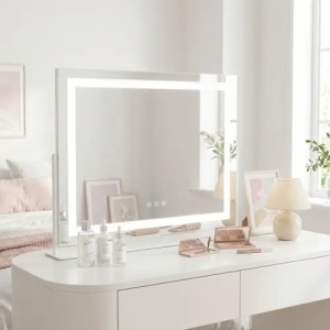 OGLINDA COSMETICA PENTRU MACHIAJ, CU LED, STUDIO 58X45, ALBA - Img 5