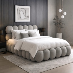 PAT 160X200CM, ARTIM MEBLE, CU SPATIU DE DEPOZITARE, REALIZAT DIN TEXTIL BOUCLE GRI, STIL MODERN