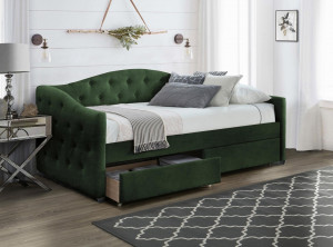 PAT DIVAN ALOHA, CU SPATIU DE DEPOZITARE, 90X200 CM, VERDE, DIN CATIFEA, STIL MODERN