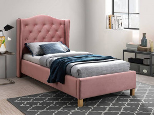 PAT DORMITOR ASPEN, 90 CM, ROZ BLUVEL 52, TAPITERIE DIN CATIFEA, STIL MODERN