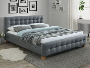 PAT DORMITOR BARCELONA, 160 CM, GRI TAP 23, TAPITERIE DIN STOFA, STIL MODERN