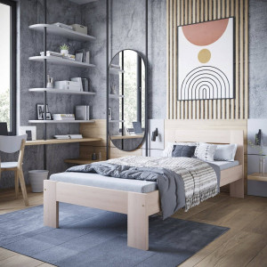 PAT DORMITOR MATILDA, 90X200 CM, NATURAL, DIN LEMN MASIV, STIL MODERN