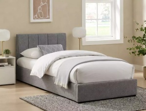 PAT DORMITOR STIL MONTREAL, CU SPATIU DE DEPOZITARE, 90 CM, GRI RAVEN 07, TAPITERIE DIN TEXTIL, STIL MODERN