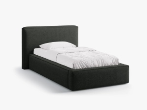 PAT SINGLE, TAPITAT, JODIE, NEGRU, SOMIERA RABATABILA, CU TAPITERIE DIN TEXTIL BOUCLE BALLO, MICADONI