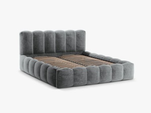 PAT TAPITAT LUPINE, 160X200, GRI PLATINAT, SOMIERA RABATABILA, CU TAPITERIE DIN TEXTIL CHENILLE LORIS, MICADONI - Img 2