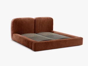 PAT TAPITAT MARTINA, 160X200, CARAMIZIU, SOMIERA RABATABILA, CU TAPITERIE DIN TEXTIL CORDUROY TILIA, MICADONI - Img 3