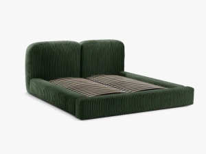 PAT TAPITAT MARTINA, 160X200, VERDE INCHIS, SOMIERA RABATABILA, CU TAPITERIE DIN TEXTIL CORDUROY TILIA, MICADONI - Img 3