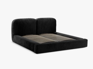 PAT TAPITAT MARTINA, 200X200, NEGRU, SOMIERA RABATABILA, CU TAPITERIE DIN TEXTIL CORDUROY TILIA, MICADONI - Img 3