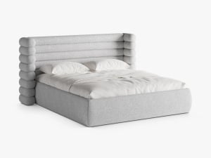 PAT TAPITAT MOUNT, 180X200, MELANJ GRI DESCHIS, SOMIERA RABATABILA, CU TAPITERIE DIN TEXTIL STRUCTURAT PUENTE, MICADONI