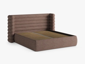 PAT TAPITAT MOUNT, 180X200, MELANJ ROZ, SOMIERA RABATABILA, CU TAPITERIE DIN TEXTIL STRUCTURAT PUENTE, MICADONI - Img 3